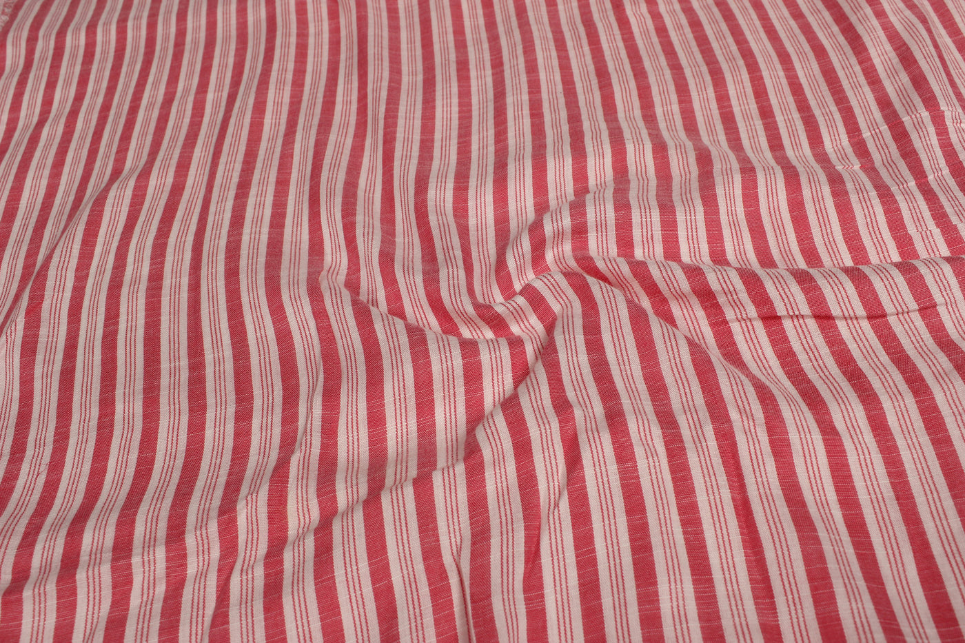 White & Red Stripes Yarn Dyed Rayon Slub Fabric