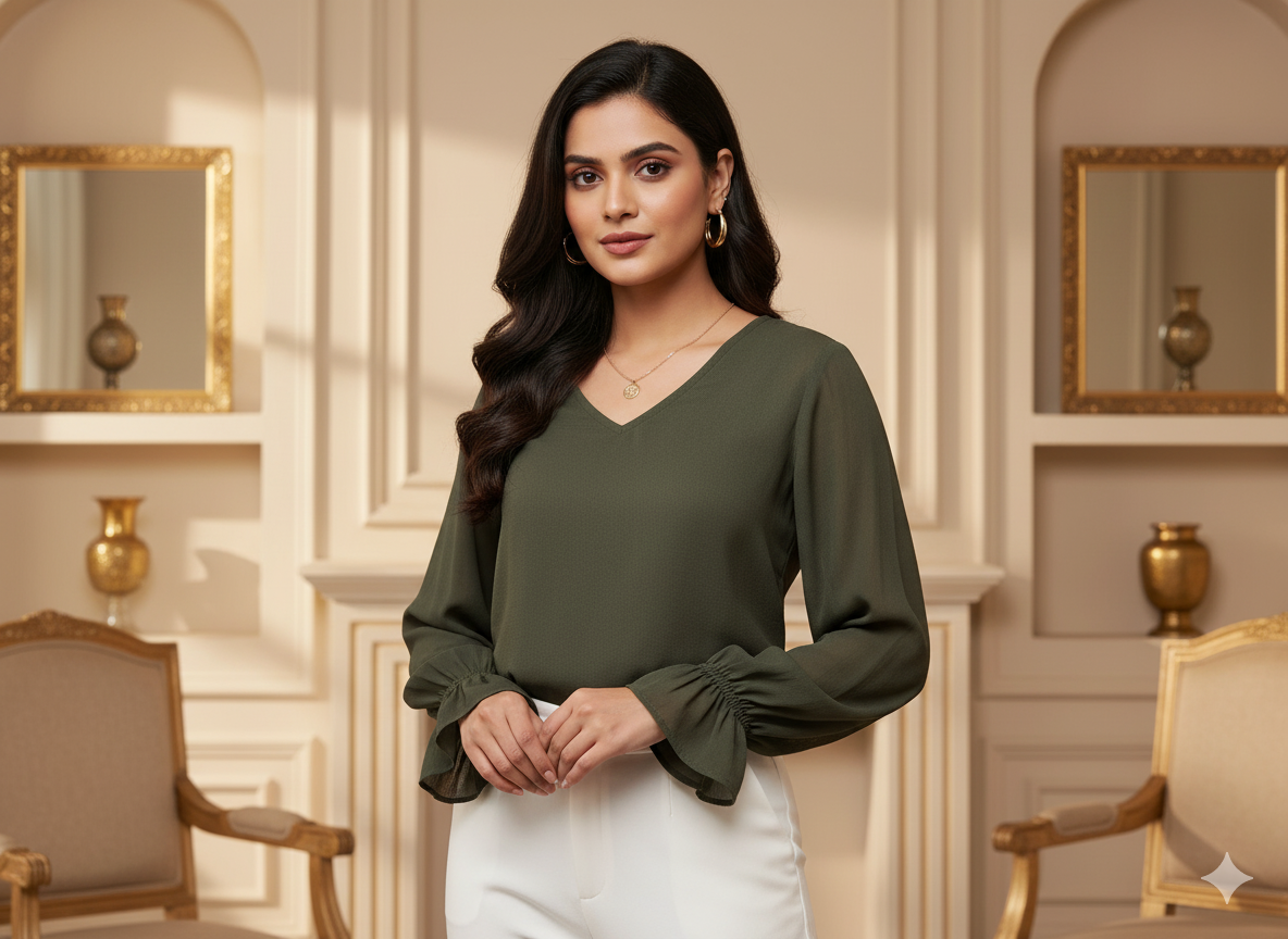 बेसिल ग्रीन प्लेन 60 ग्राम जॉर्जेट फ़ैब्रिक