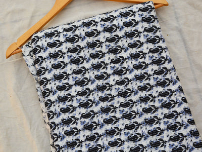 White Floral Pure Cotton Kantha Fabric