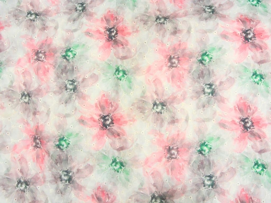 White 100 % Pure Cotton Chikan Embroidered Fabric