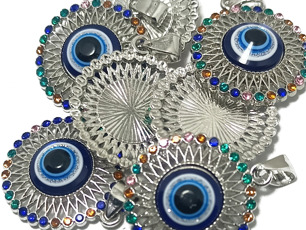 Blue & Silver Evil Eye Studded Jewelry Pendants