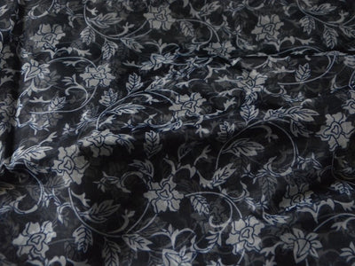 Black Floral Digital Printed Liquid Organza Fabric