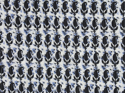 White Floral Pure Cotton Kantha Fabric