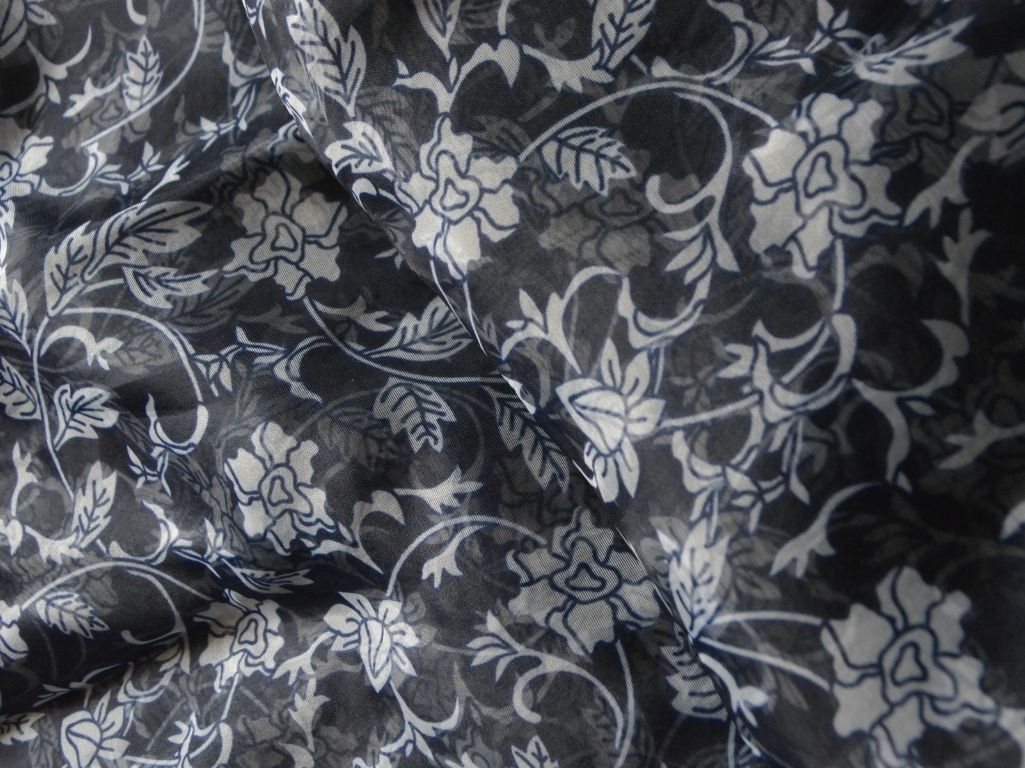 Black Floral Digital Printed Liquid Organza Fabric