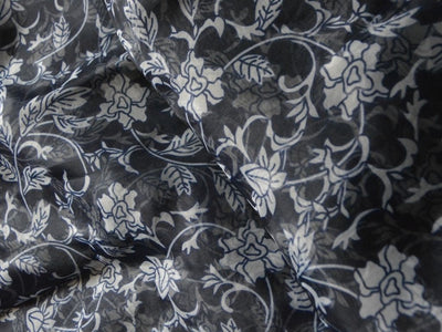 Black Floral Digital Printed Liquid Organza Fabric