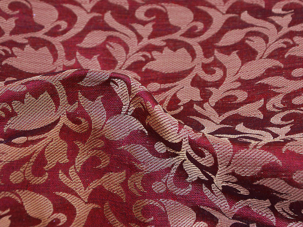 Maroon & Golden Floral Semi Banarasi Brocade Fabric