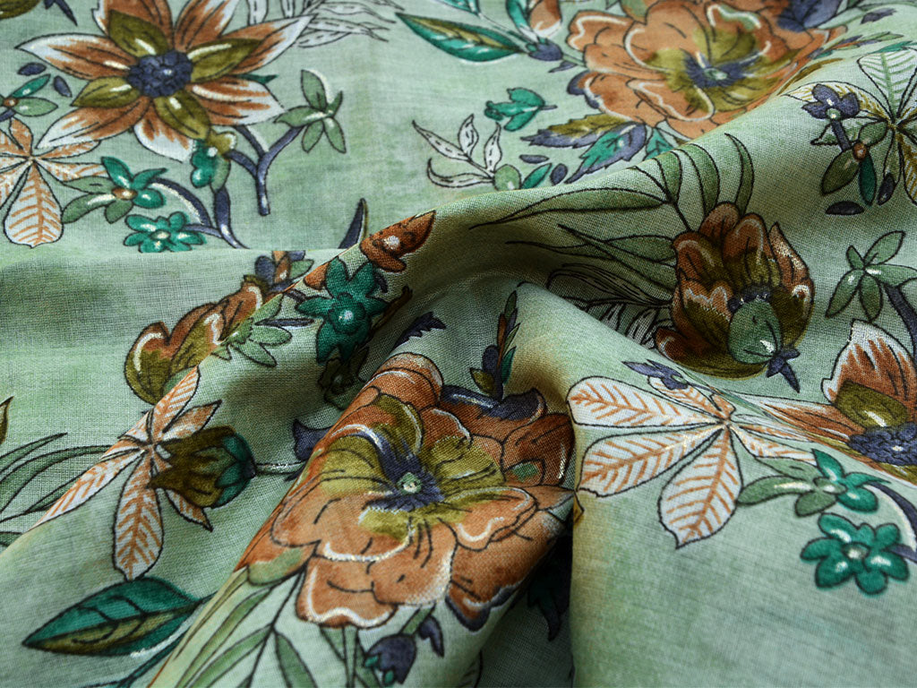 Pista Green Pure Mul Mul Kalamkari Cotton Fabric