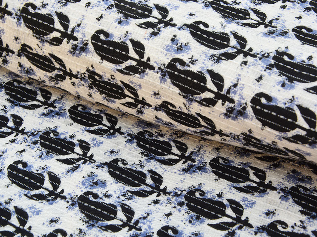 White Floral Pure Cotton Kantha Fabric