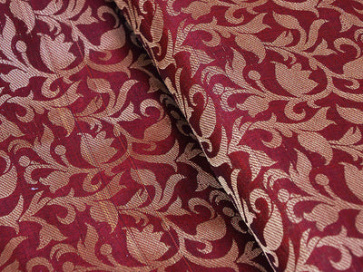 Maroon & Golden Floral Semi Banarasi Brocade Fabric