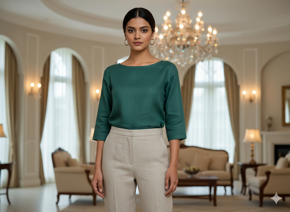 एक्रू प्लेन शुद्ध लिनन 60 ली फ़ैब्रिक