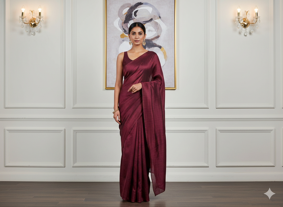 Dark Maroon Plain Bangalore Raw Silk Fabric  (Wholesale)