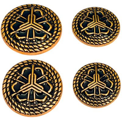 Black & Golden Regal Floral Motif Antique Design Round Shank Metal Button