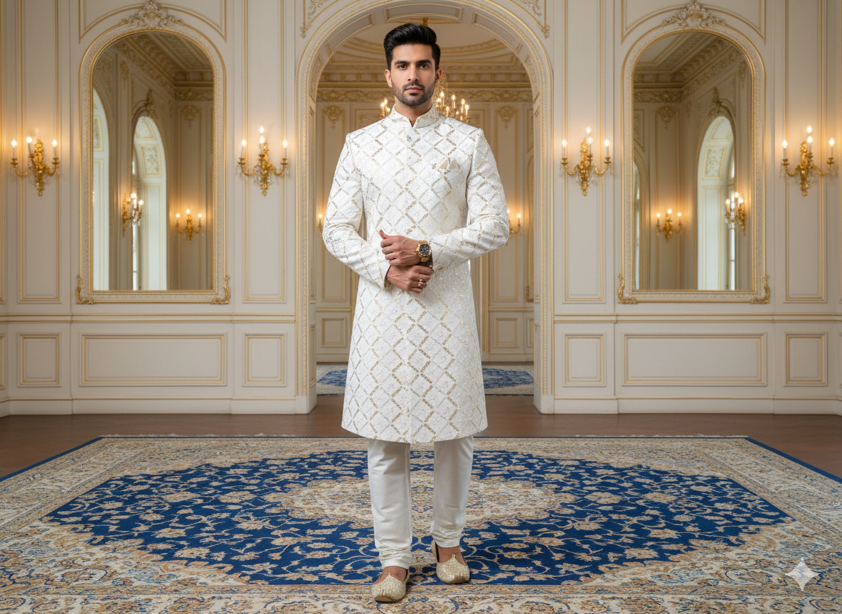 सफेद धातुई सेक्विन कढ़ाई मलाई साटन कपड़ा