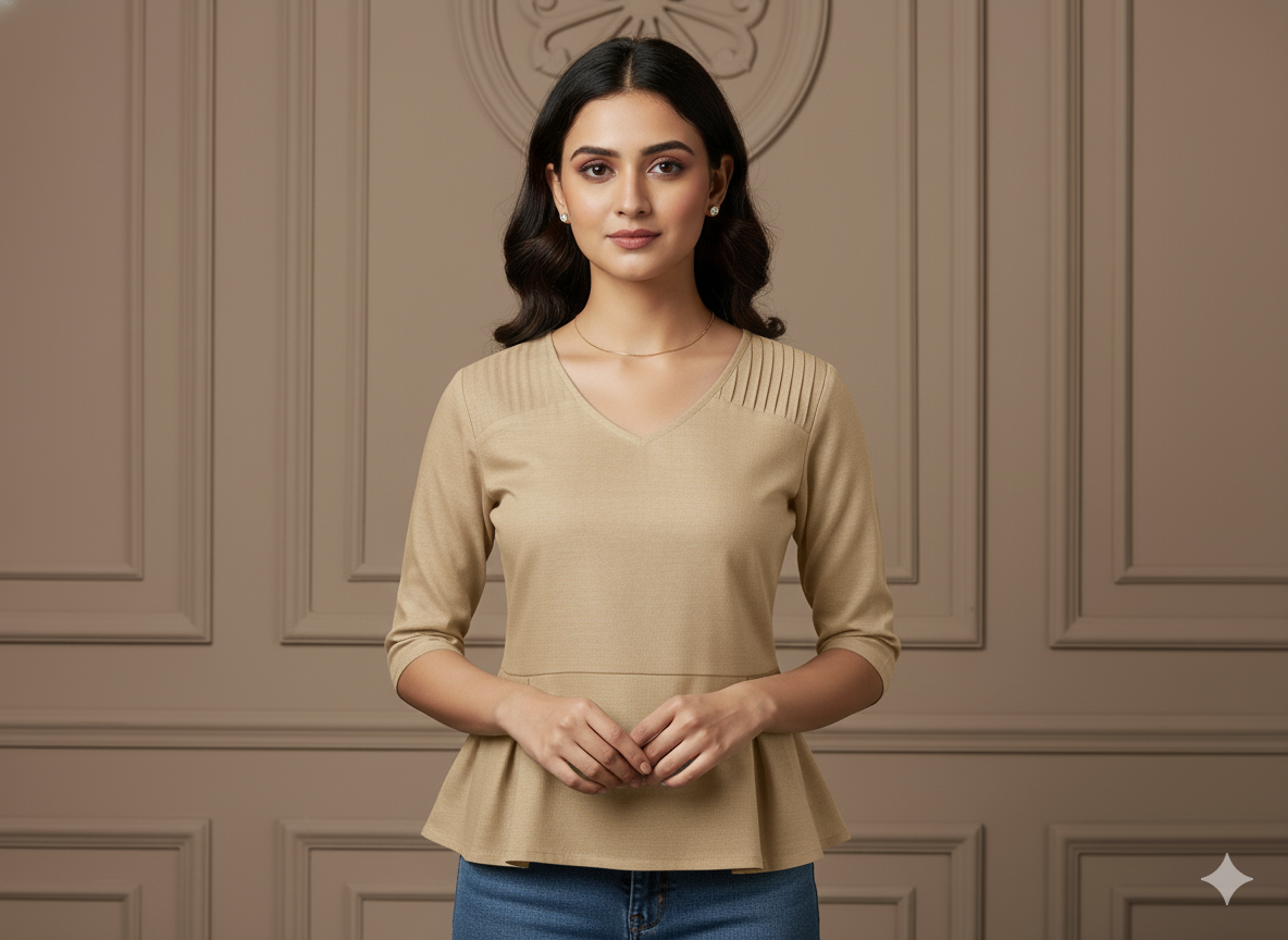 सैंड बेज प्लेन ग्लेज्ड कॉटन फ़ैब्रिक