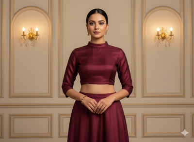 गहरा मैरून सादा बैंगलोर कच्चा रेशम कपड़ा