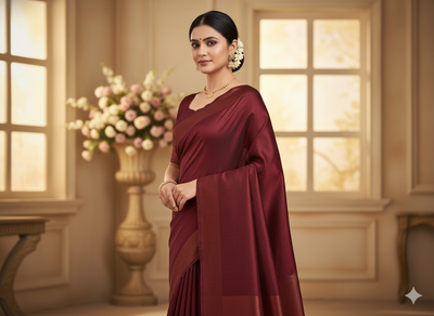 गहरे भूरे रंग का सादा शुद्ध विस्कोस गाजी सिल्क कपड़ा