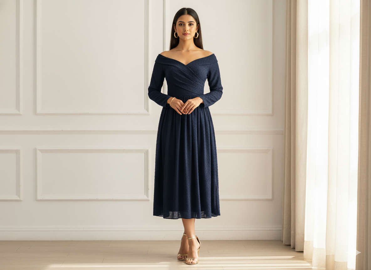 नेवी ब्लू प्लेन 60 ग्राम जॉर्जेट फ़ैब्रिक