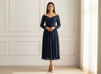 नेवी ब्लू प्लेन 60 ग्राम जॉर्जेट फ़ैब्रिक