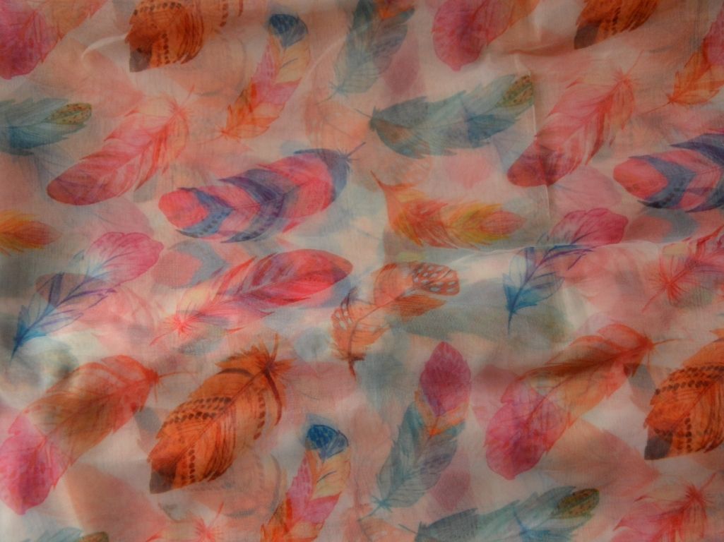 Off White Leaf Digital Printed Liquid Organza Fabric
