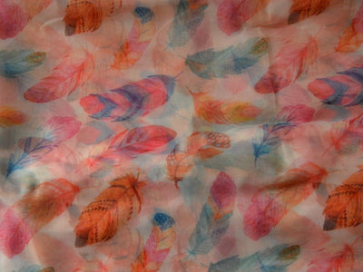 Off White Leaf Digital Printed Liquid Organza Fabric