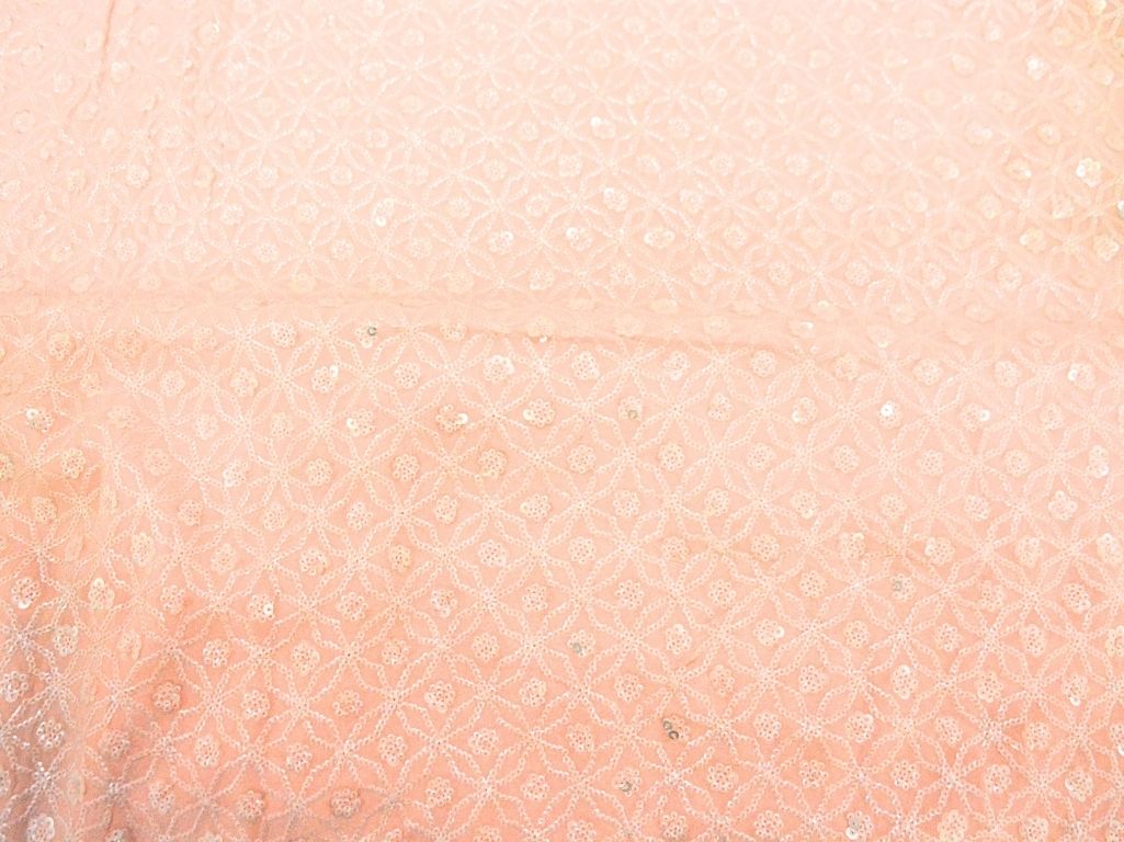 Baby Pink Viscose Georgette With Sequins Embroidered Fabric