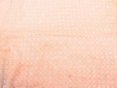 Baby Pink Viscose Georgette With Sequins Embroidered Fabric