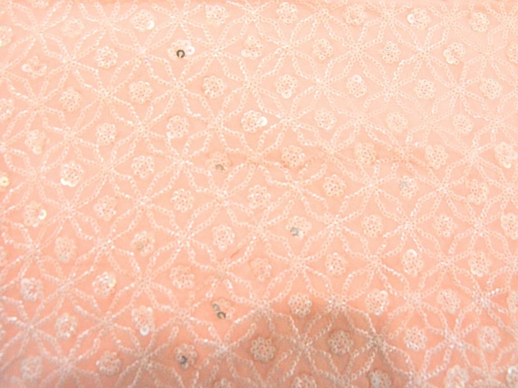 Baby Pink Viscose Georgette With Sequins Embroidered Fabric