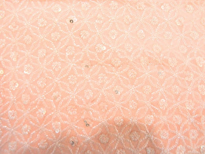 Baby Pink Viscose Georgette With Sequins Embroidered Fabric