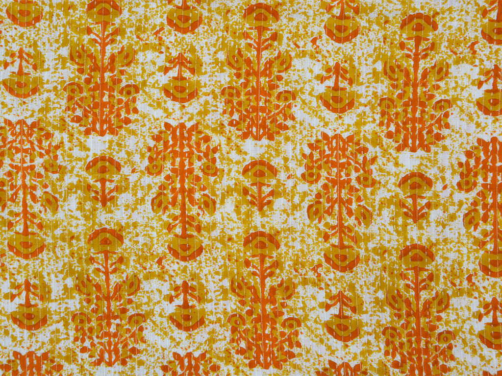 Cream Floral Pure Cotton Kantha Fabric