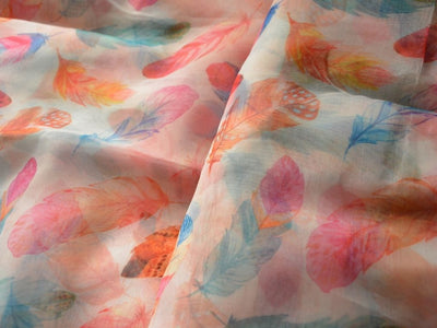 Off White Leaf Digital Printed Liquid Organza Fabric