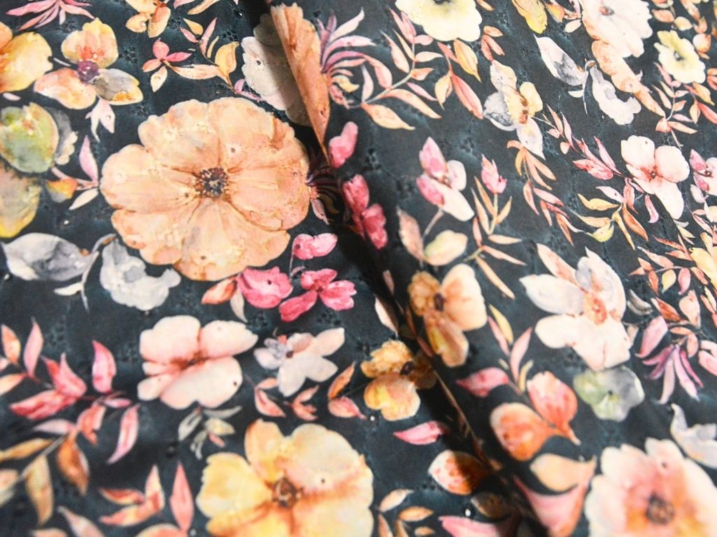 Black 100 % Pure Cotton Chikan Embroidered Fabric