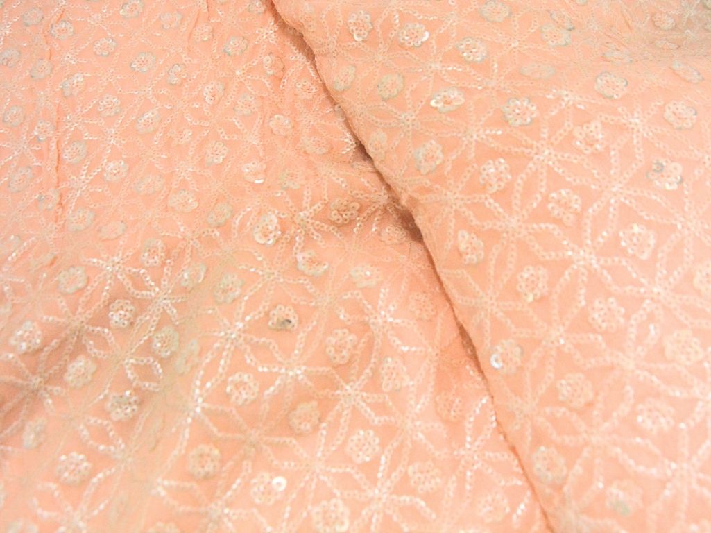 Baby Pink Viscose Georgette With Sequins Embroidered Fabric
