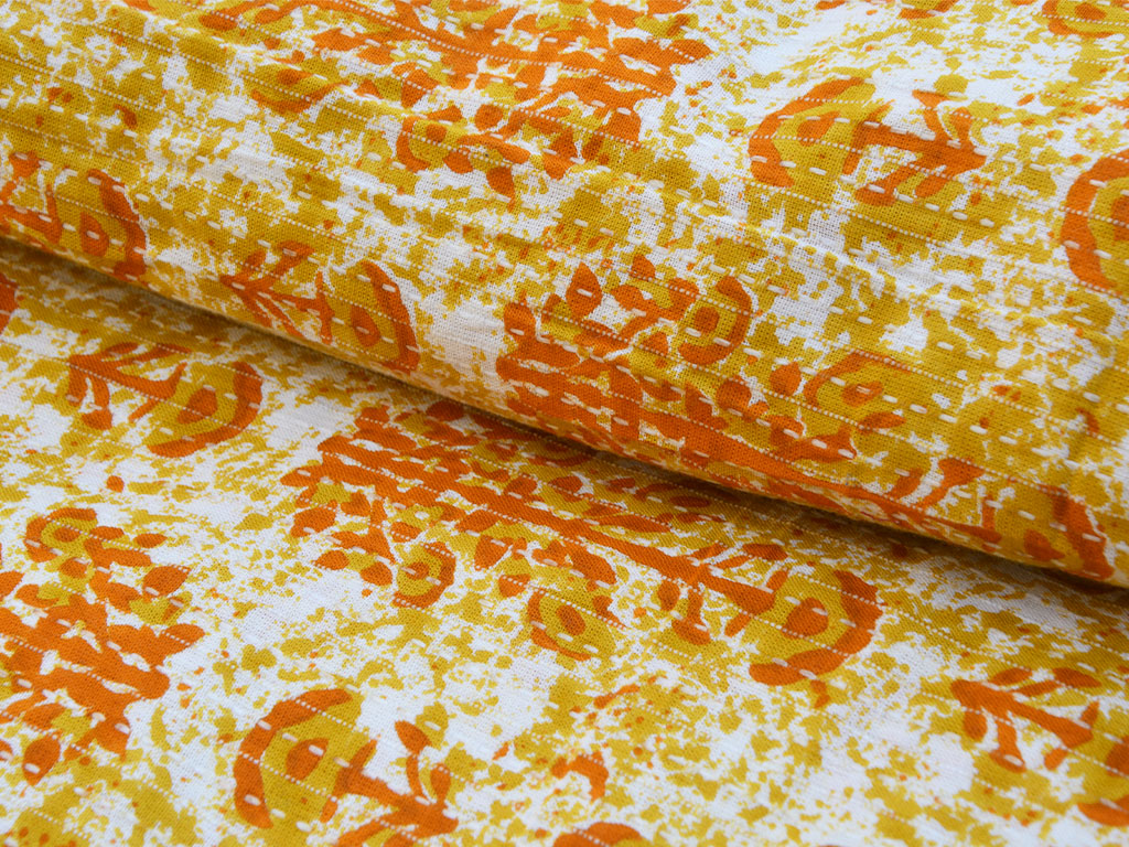 Cream Floral Pure Cotton Kantha Fabric