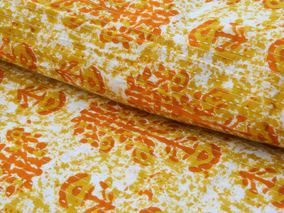 Cream Floral Pure Cotton Kantha Fabric