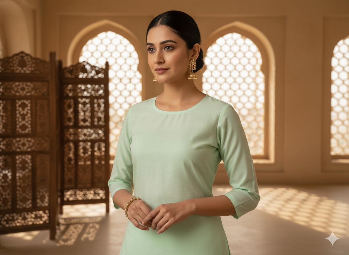 Mint Green Plain 100% Pure Mul Mul Cotton