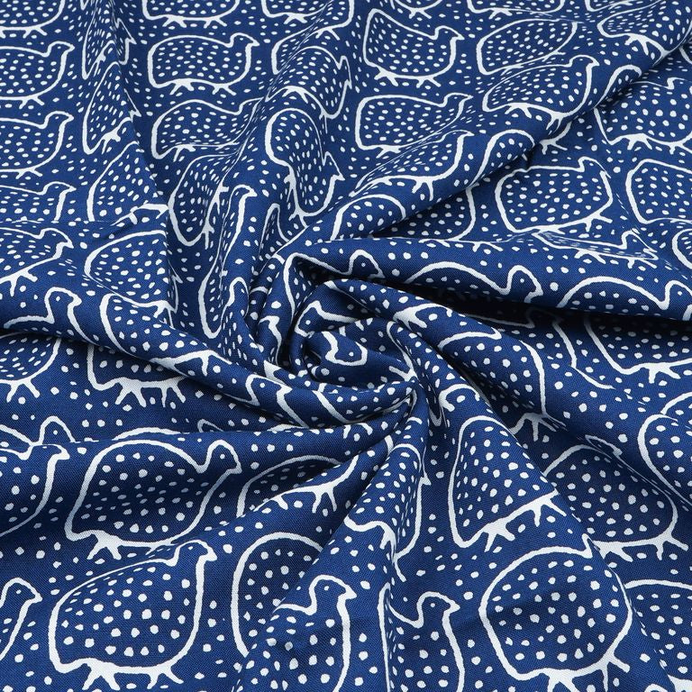 Navy Blue Quirky Printed Cotton Rayon Fabric