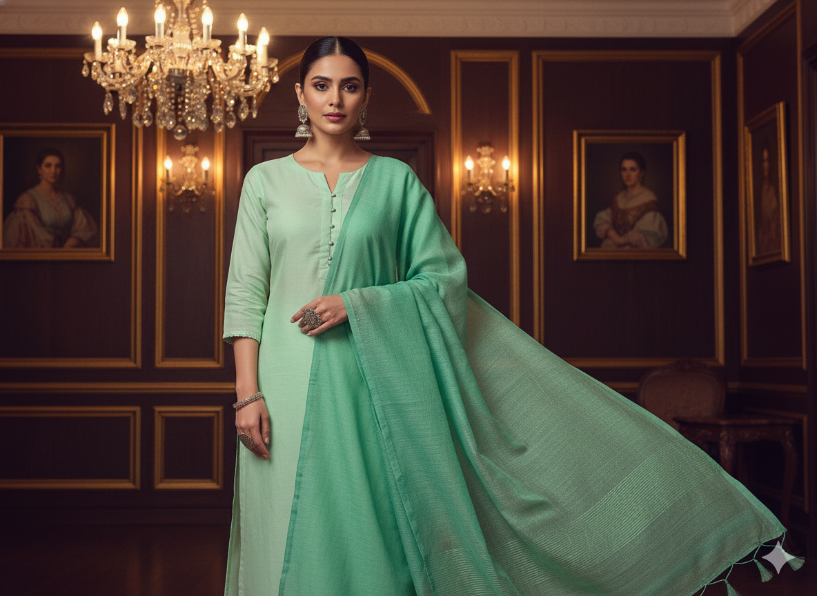 Mint Green Plain 100% Pure Mul Mul Cotton