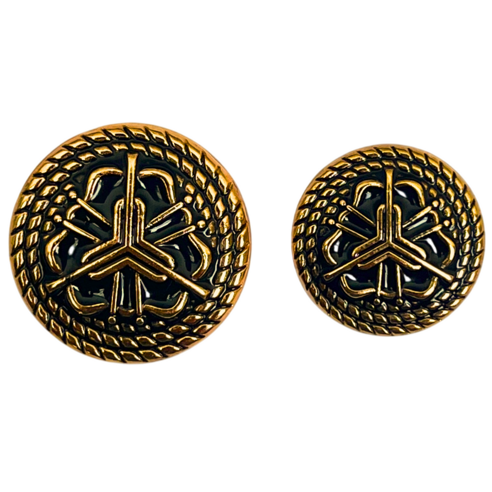 Black & Golden Regal Floral Motif Antique Design Round Shank Metal Button