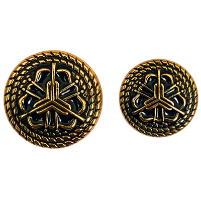Black & Golden Regal Floral Motif Antique Design Round Shank Metal Button
