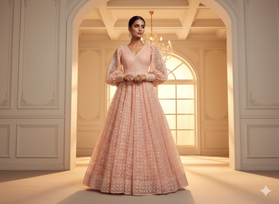 Baby Pink Viscose Georgette With Sequins Embroidered Fabric