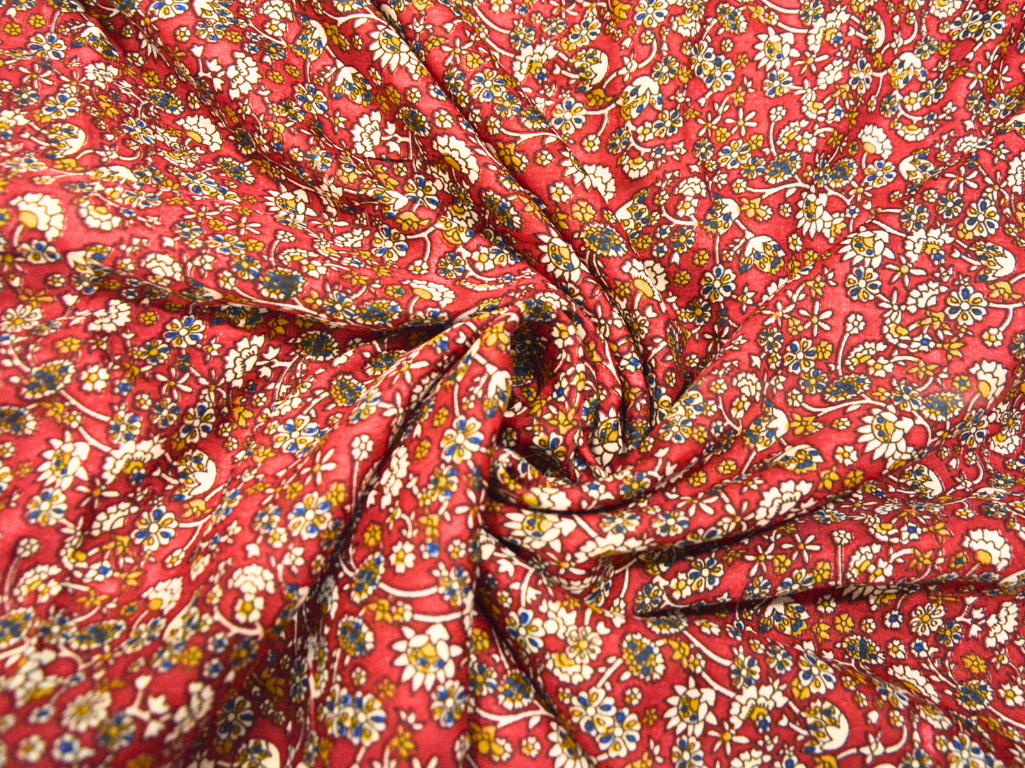 Orange  Floral Digitally Printed Butter Crepe Fabric