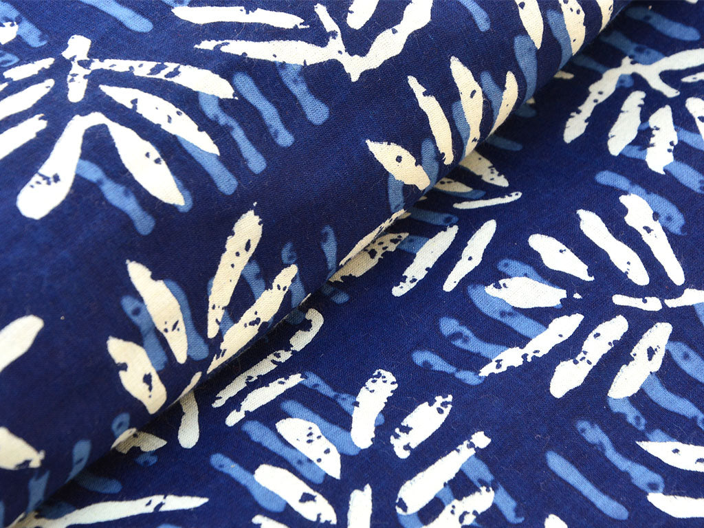 रॉयल ब्लू हैंडब्लॉक्ड शुद्ध मुल मुल कॉटन फ़ैब्रिक