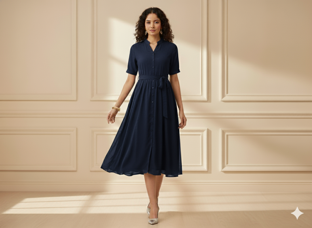 गहरा नीला सादा 60 ग्राम जॉर्जेट कपड़ा