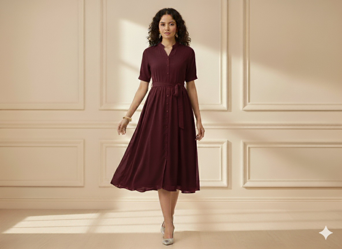 वाइन रेड प्लेन 60 ग्राम जॉर्जेट फ़ैब्रिक