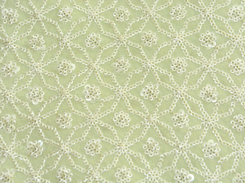Pastel Green Viscose Georgette With Sequins Embroidered Fabric