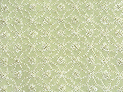 Pastel Green Viscose Georgette With Sequins Embroidered Fabric