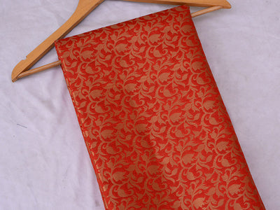 Orange Floral Semi Banarasi Brocade Fabric