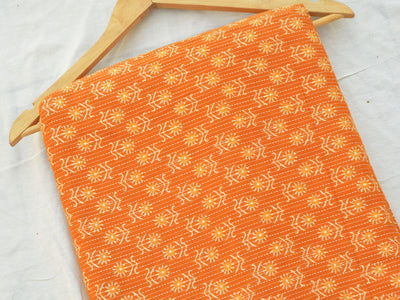 Orange Floral Pure Cotton Kantha Fabric