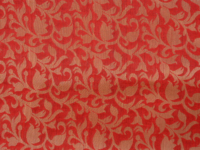 Orange Floral Semi Banarasi Brocade Fabric