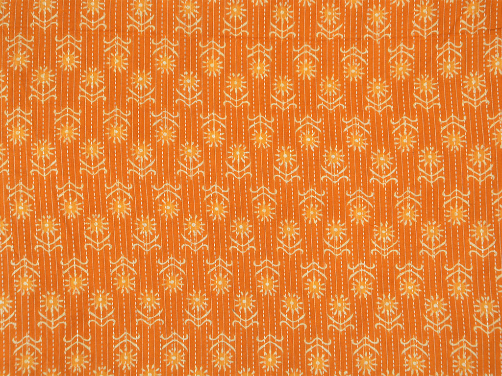 Orange Floral Pure Cotton Kantha Fabric